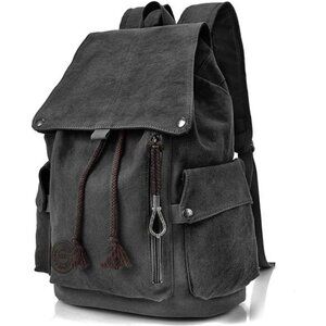 Vintage Canvas Daypack Black Laptop Backpack Travel